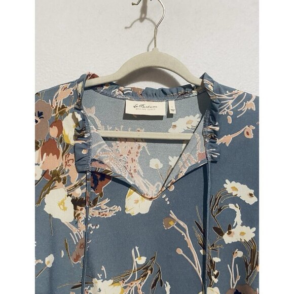La Bellum Hillary Scott Top Womens Large Blue Floral Bell Sleeve Boho Romantic - Picture 2 of 7